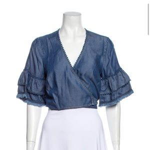 NWT Jonathan Simkhai Crop Wrap Denim top XS